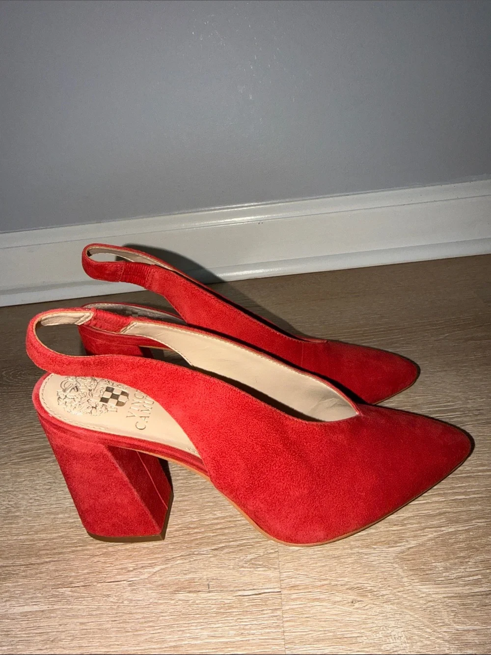 Vince Camuto Bright Red Suede Pointed Slingback Heels